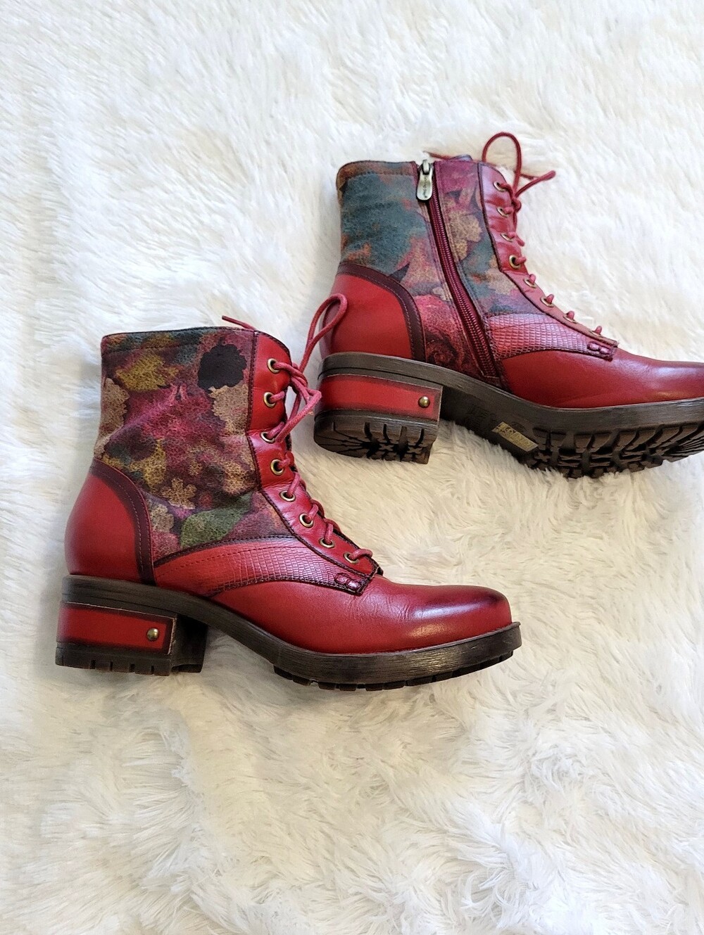 L’Artiste Spring Step Marty Red Multi Floral Leather Boots EU 40 / US 9
